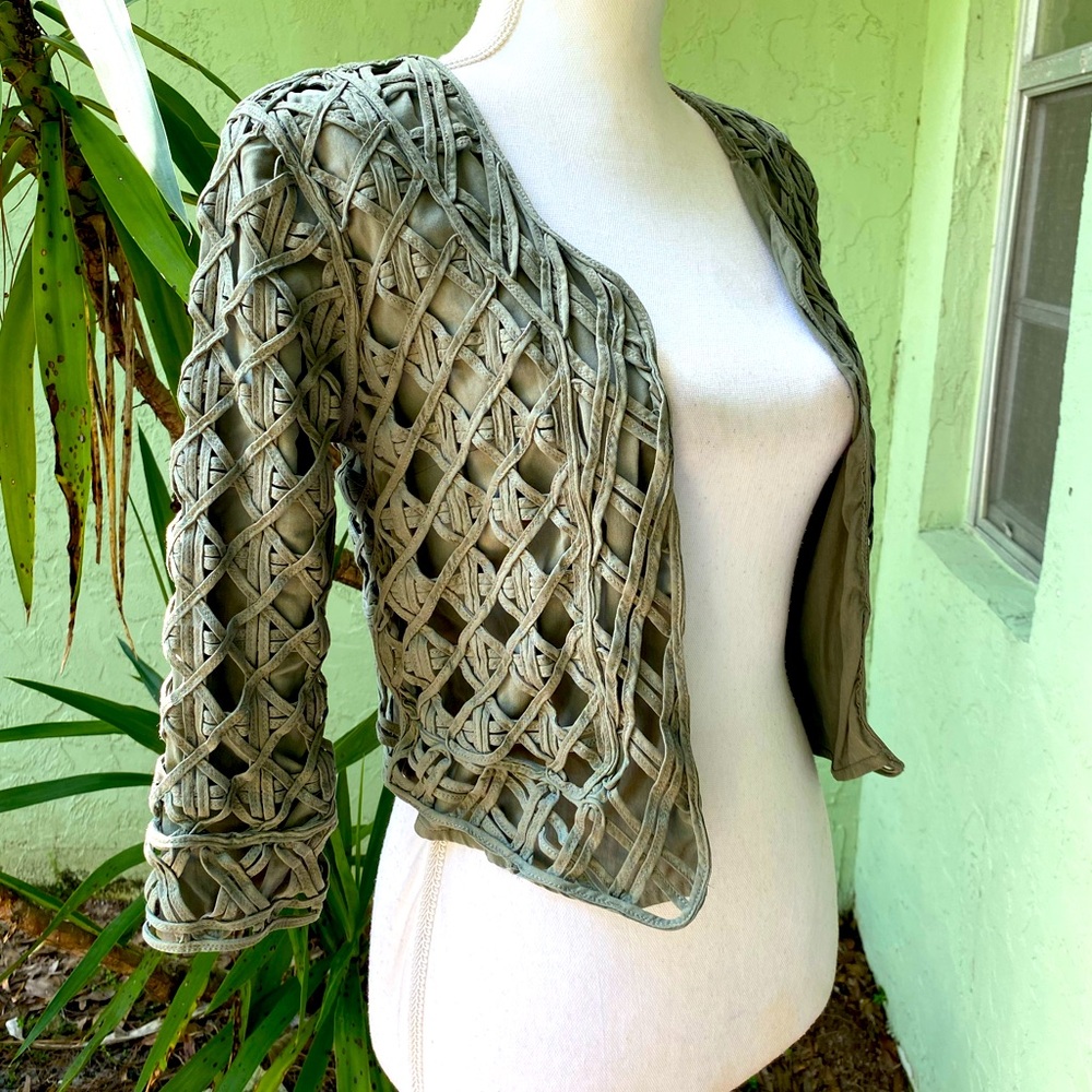 Silk Crochet Olive Woven Green Jacket
